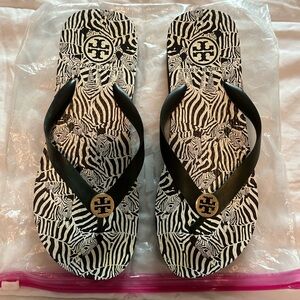 Tory Burch Zebra Print Sandals in Black and White